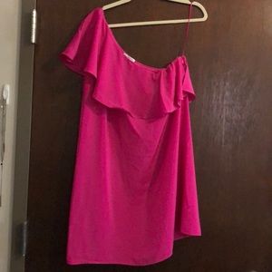 Hot pink one shoulder ruffle dress large